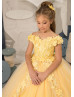 Off Shoulder Beaded Yellow 3D Lace Tulle Flower Girl Dress